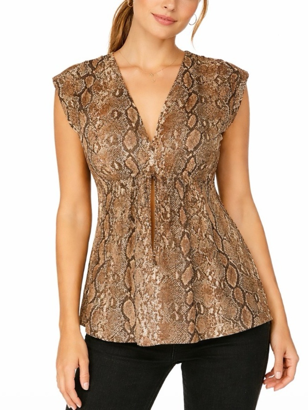 Michael Kors top snake python print tan and black short sleeve blouse top SZ S